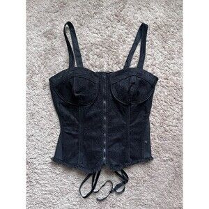 TRIPP NYC Lace Zip Front Lace Up Corset in Black Size XXL